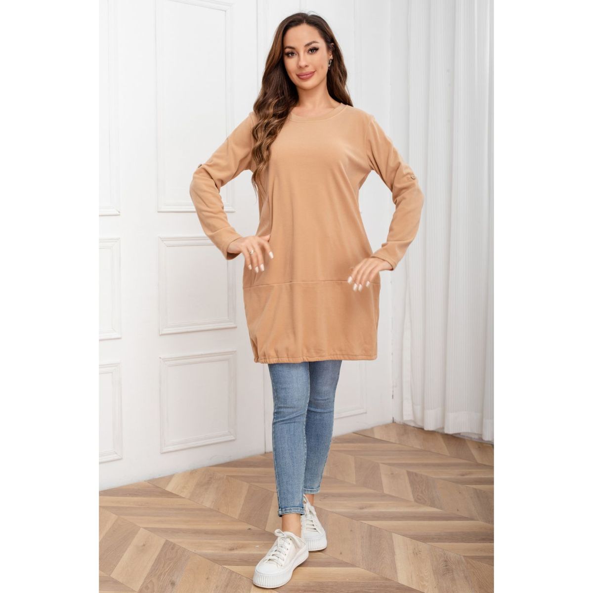 LIKE SHOP - Polera Lisa Mujer Manga Larga Tipo Vestido 2008