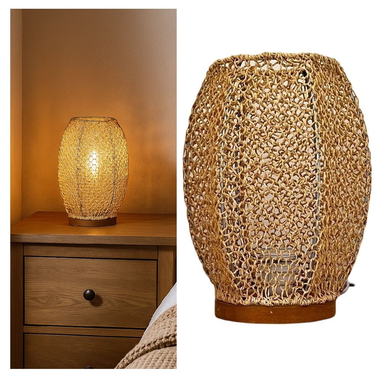 CAROLD STEVENS - Lámpara Velador Gota Tejido Base Color Miel