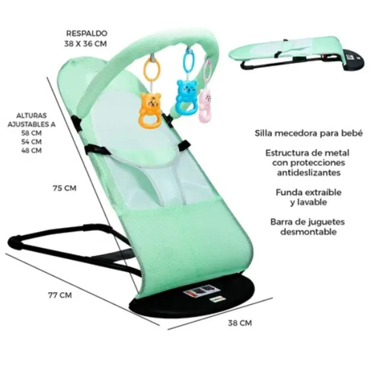 ESHOPANGIE - Silla Mecedora Bebe Columpio Infantil Portátil Ajustable
