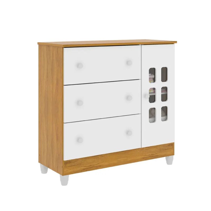 KIDSCOOL - COMODA MARIA 4 CAJONES CON PUERTA BLANCA MIEL