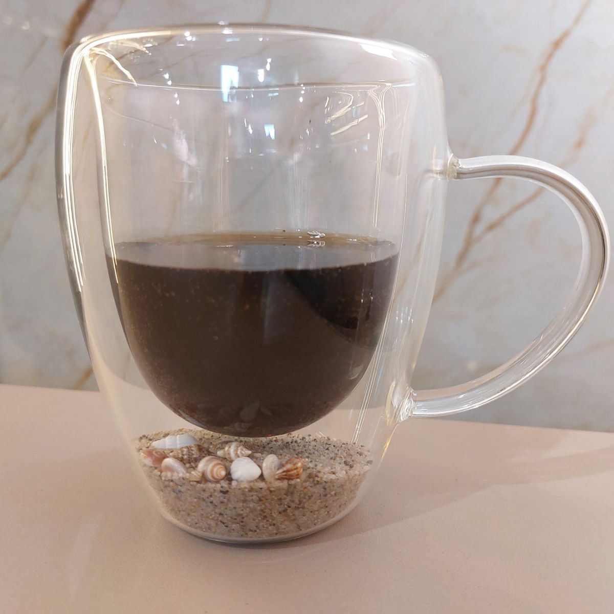 GENERICO - Taza Para Café Té Doble Fondo Diseño Arena del Mar
