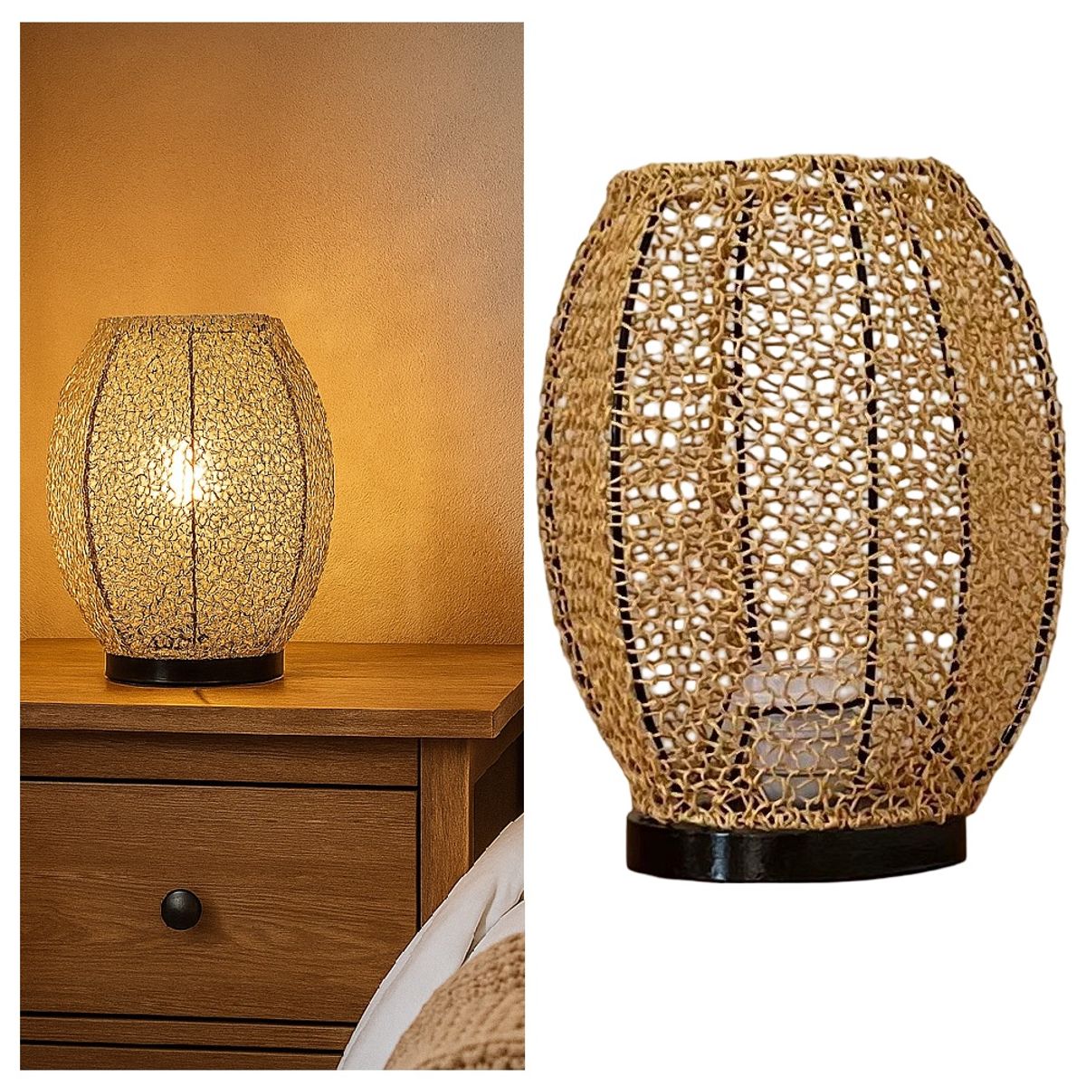 CAROLD STEVENS - Lámpara Velador Gota Tejido Base Color Negro