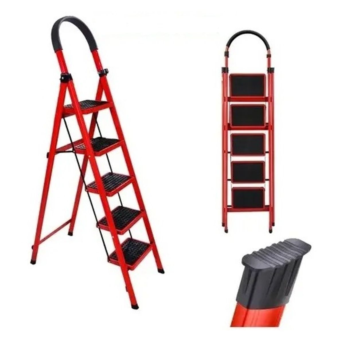 GENERICO - Escalera Plegable 5 Niveles Antideslizante Roja