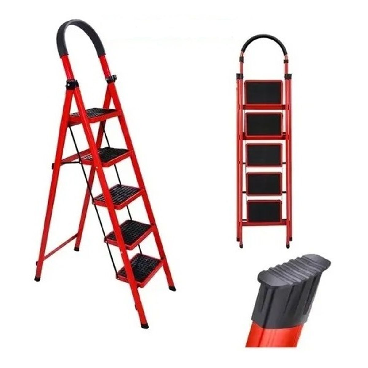 GENERICO - Escalera Plegable 5 Niveles Antideslizante Roja