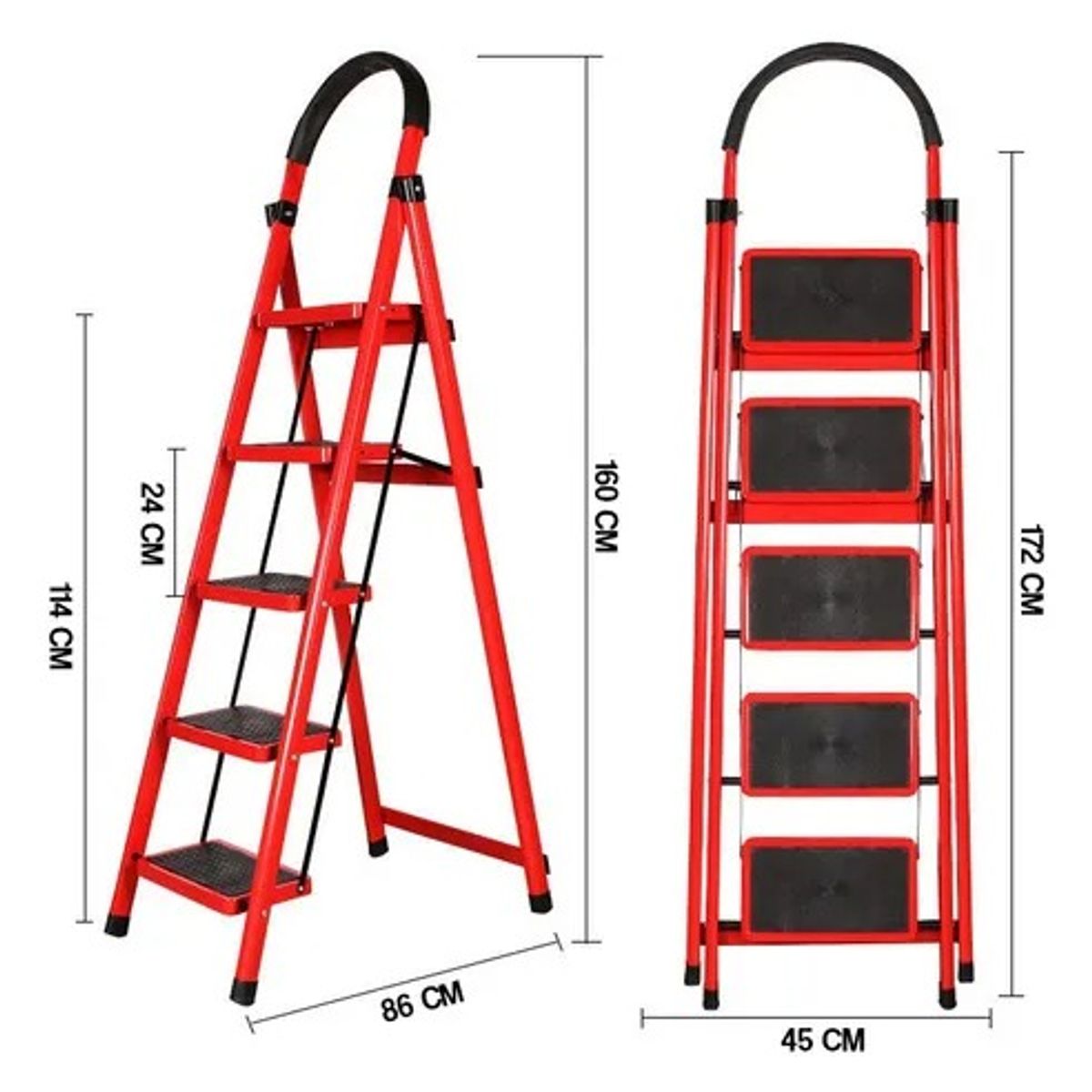 GENERICO - Escalera Plegable 5 Niveles Antideslizante Roja