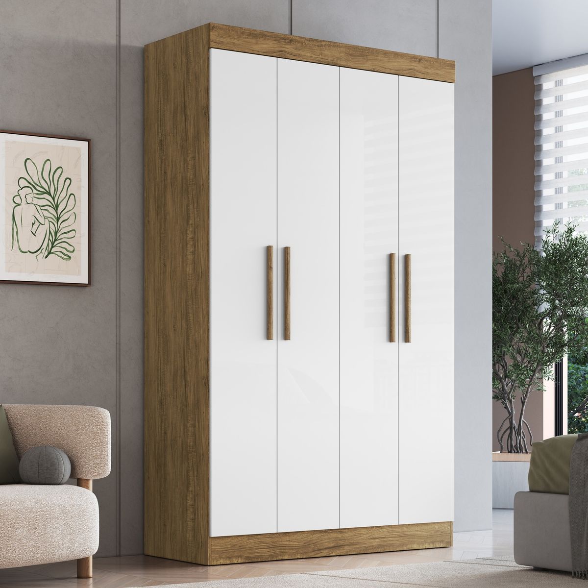 EXIT - Clóset 4 Puertas 2 Cajones 3 Repisas 122x200x47cm NewRecife