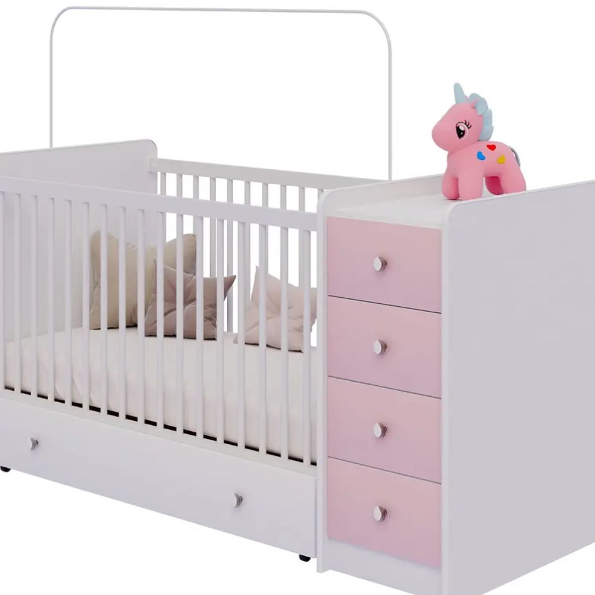 KIDSCOOL - Cuna Con Comoda Y Cajonera Top Baby Rosada