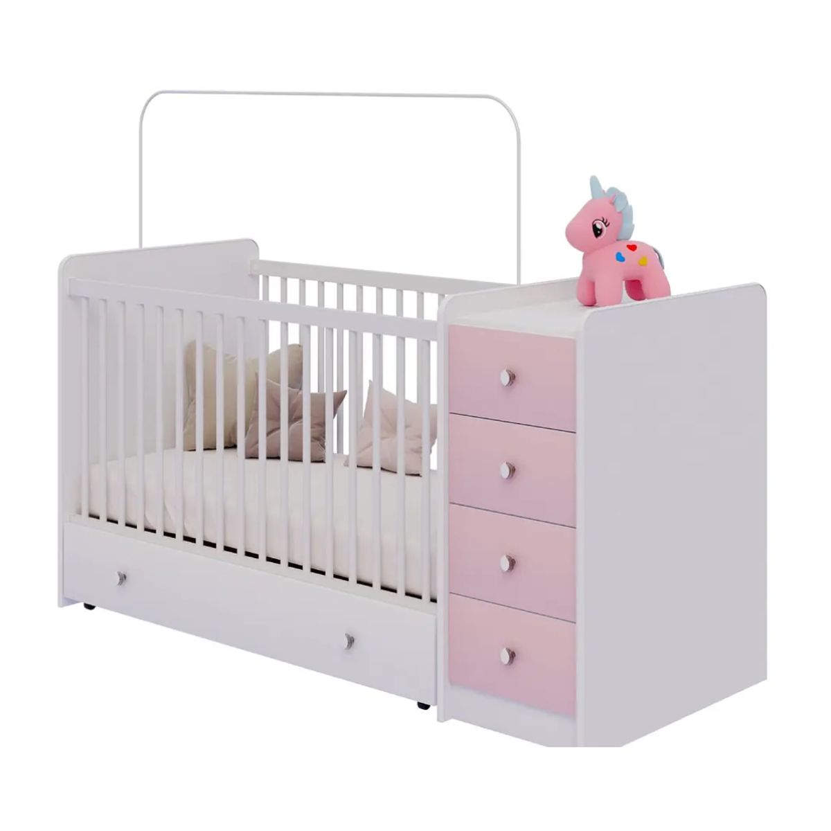 KIDSCOOL - Cuna Con Comoda Y Cajonera Top Baby Rosada