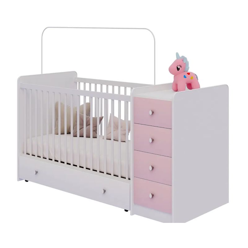 KIDSCOOL - CUNA CON COMODA TOP BABY ROSADA