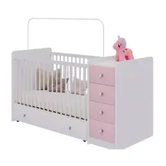 KIDSCOOL - CUNA CON COMODA TOP BABY ROSADA