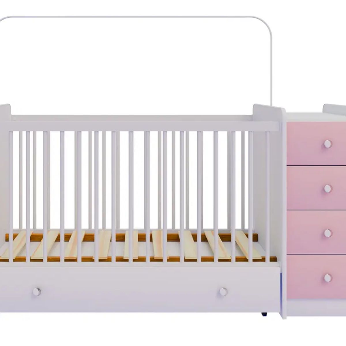 KIDSCOOL - Cuna Con Comoda Y Cajonera Top Baby Rosada
