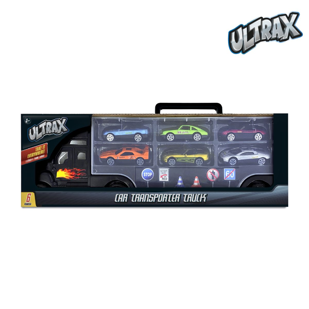 ULTRAX - Juguete Camión Transportador de Autos 36 cm Ultrax + 6 Autos