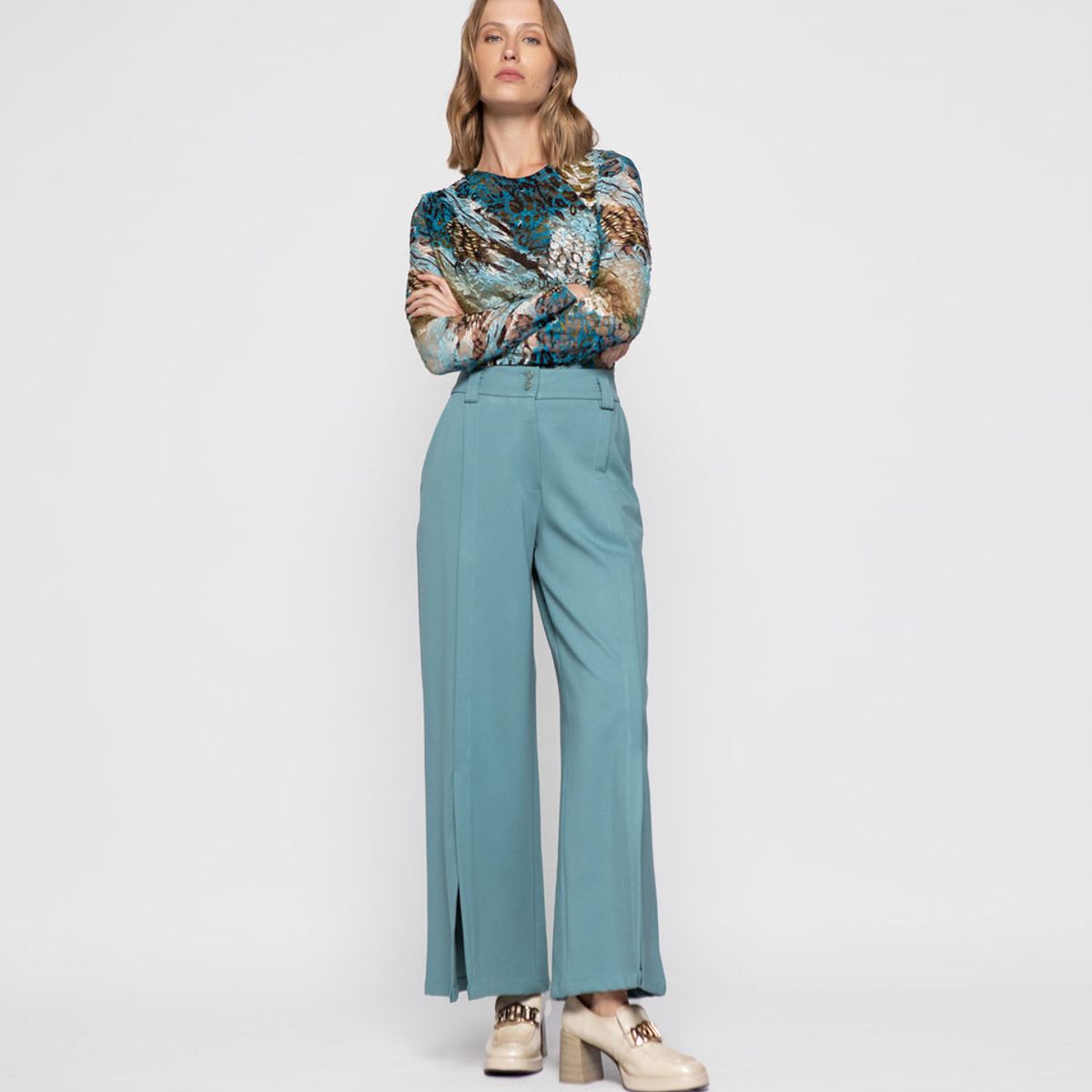 LUDOVICA - Pantalon Mujer Lobelia Verde Menta Ludovica