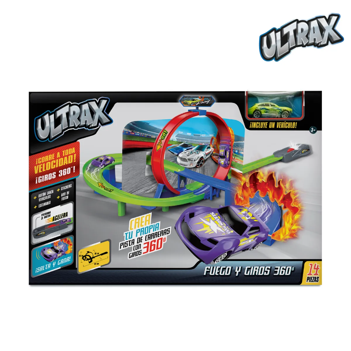 ULTRAX - Juguete Pista Fuego y Giros 360° de 36 cm Ultrax