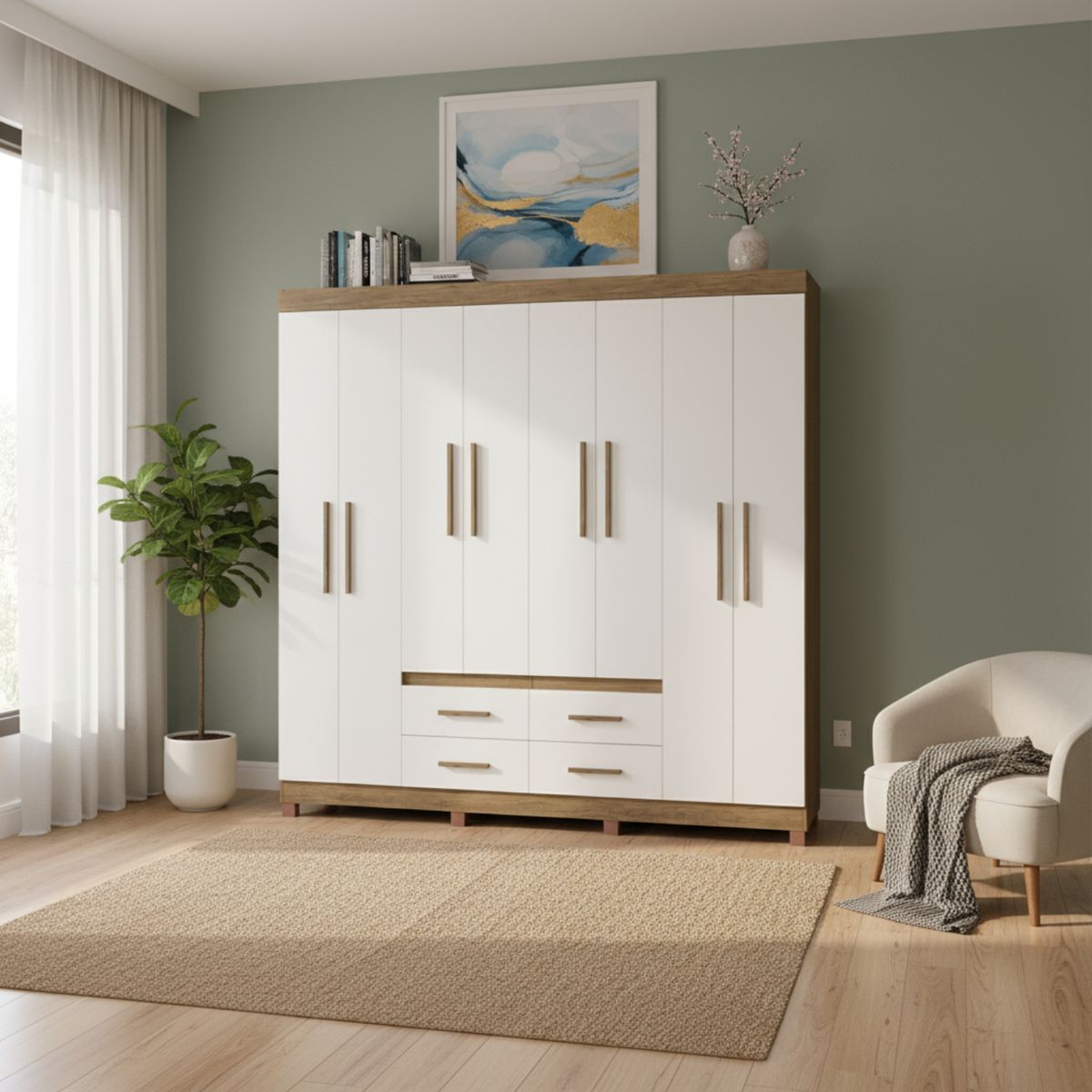EXIT - Clóset 8 Puertas 4 Cajones 7 Repisas 206x200x45cm Beige Roble Las Vegas