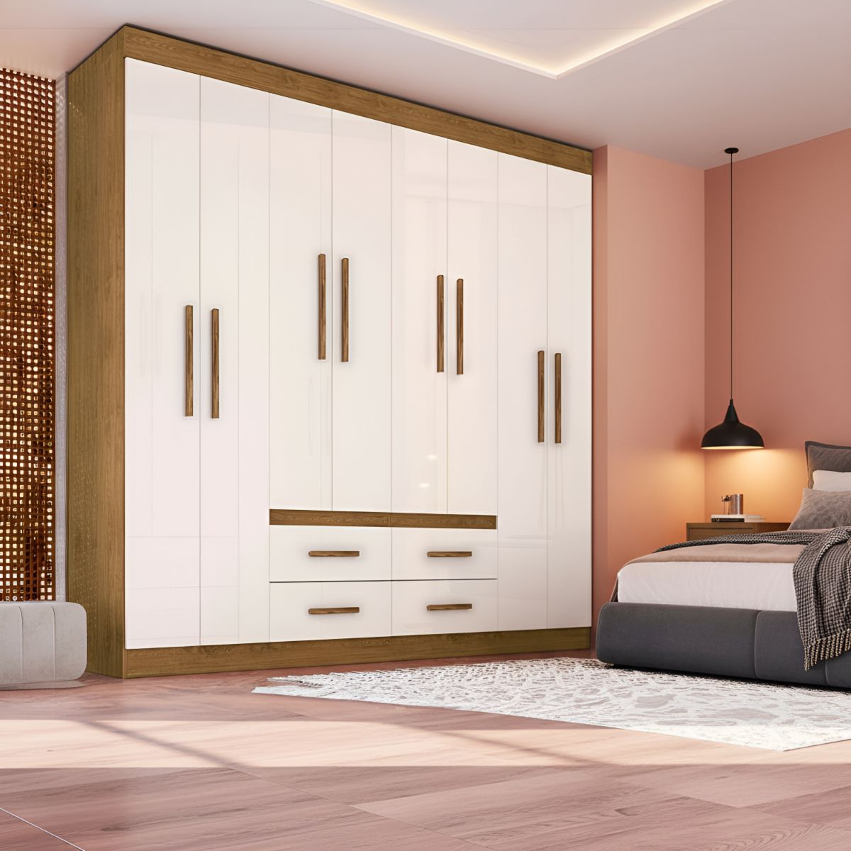 EXIT - Clóset 8 Puertas 4 Cajones 7 Repisas 206x200x45cm Beige Roble Las Vegas
