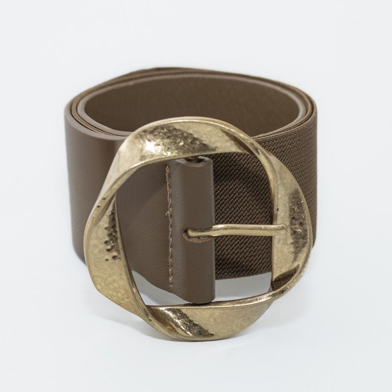 MAILEA - Cinturón Mujer Elástico con Hebilla Torcida Color Taupe