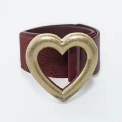 MAILEA - Cinturón Mujer Elástico con Centro en Forma de Corazón Color Burdeo