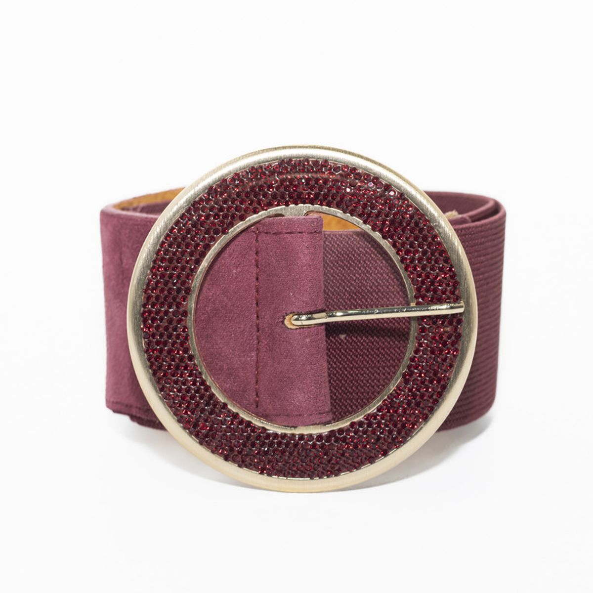 MAILEA - Cinturón Mujer Elástico con Hebilla y Mini Strass Color Burdeo