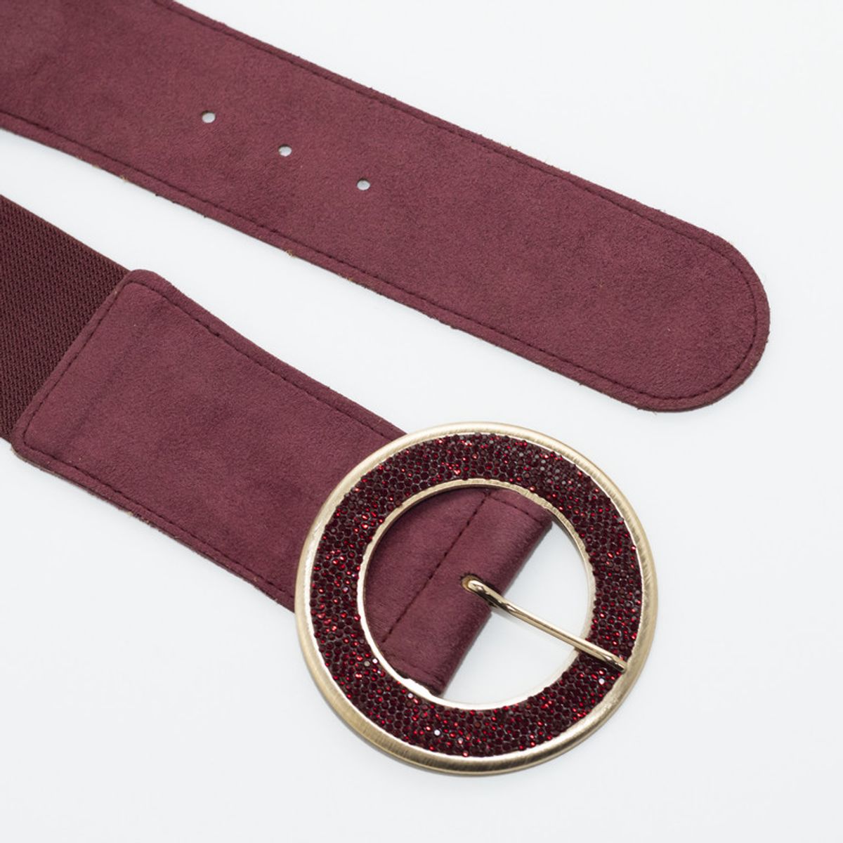 MAILEA - Cinturón Mujer Elástico con Hebilla y Mini Strass Color Burdeo