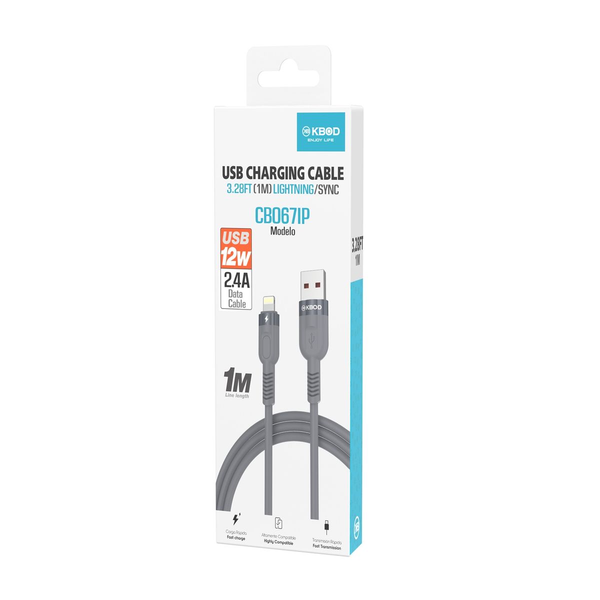 KBOD - Cable Para Carga y Datos Usb Para IP Kbod Cbo67 1 Metro 12W Gris