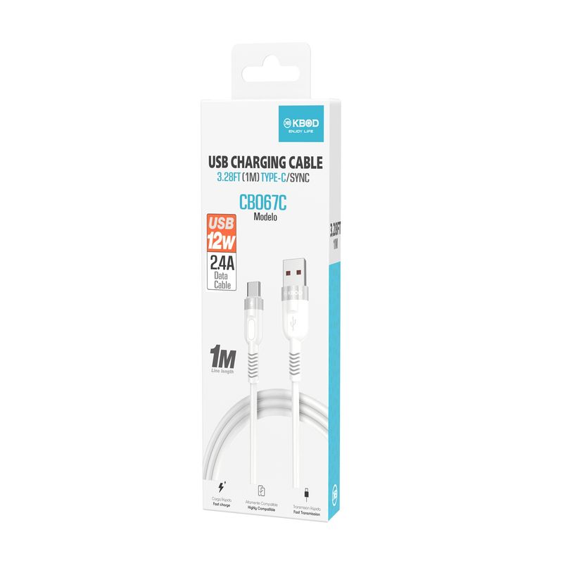 KBOD - Cable Para Carga y Datos Usb Tipo C Kbod Cbo67 1 Metro 12W Blanco