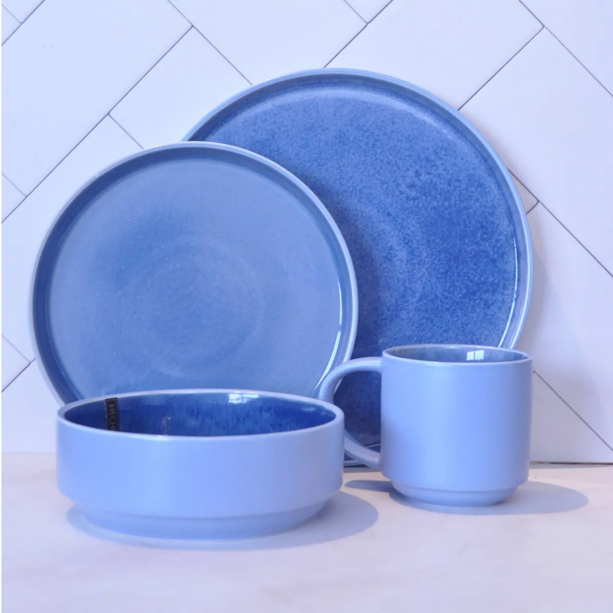 DECO EXPRESS - Juego De Vajilla 16 piezas Loza Cerámica Santorini