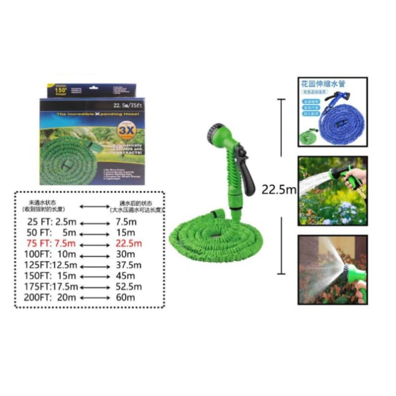 GENERICO - Manguera de Jardin Retráctil 75 Ft 22,5 M