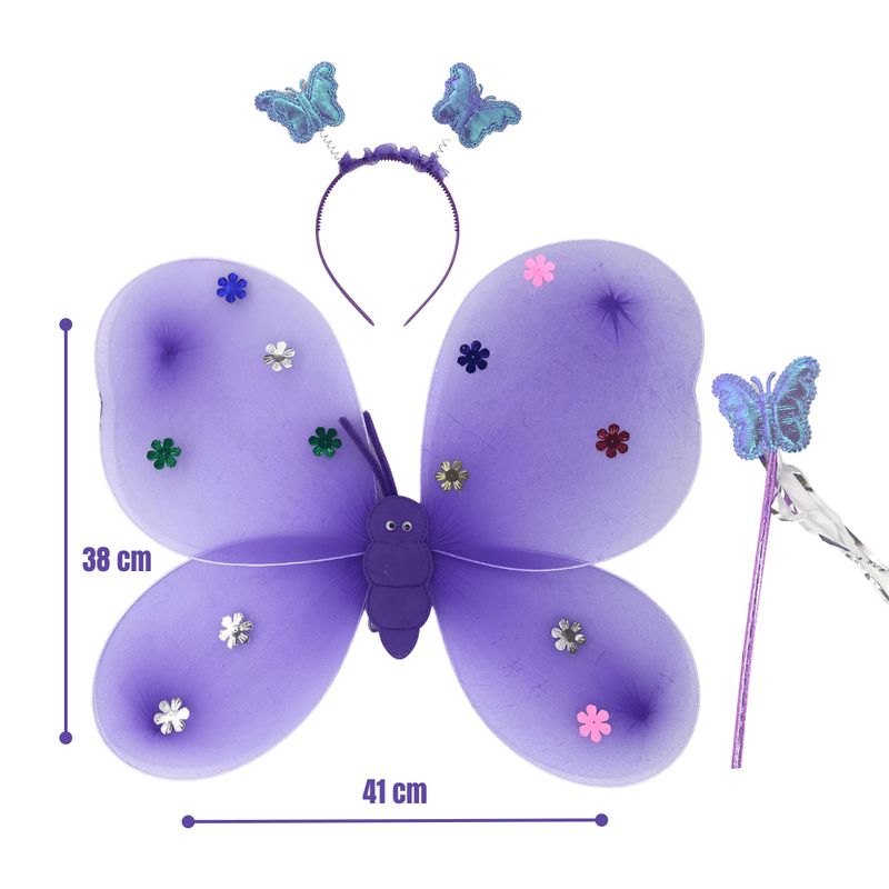GENERICO - Alas Hada Mariposa Disfraz Niña Varita Y Cintillo Morado