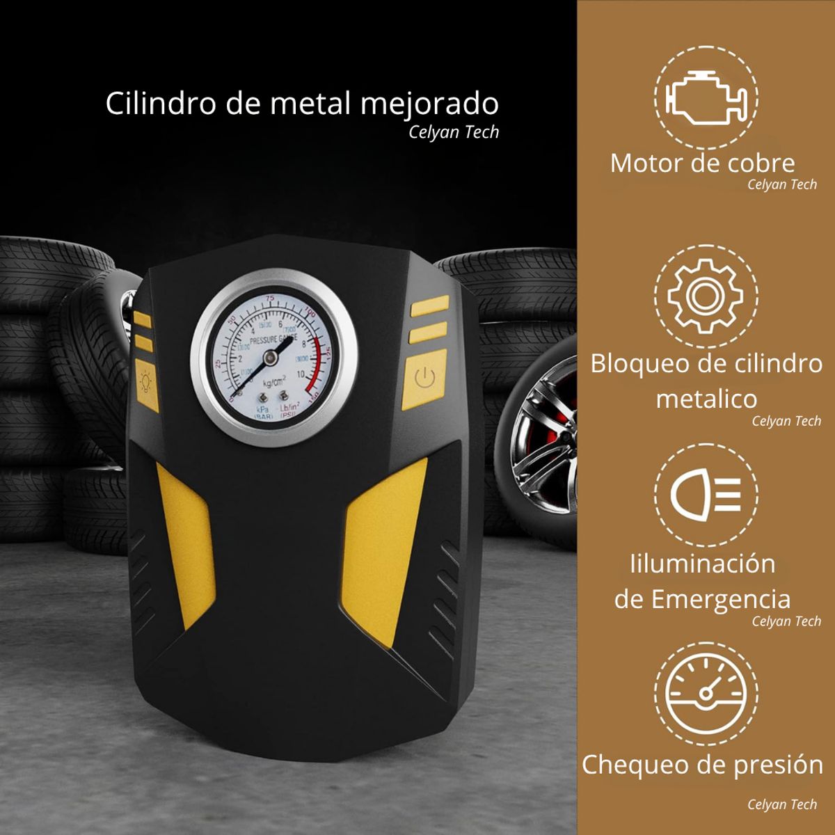 GENERICO - Compresor de Aire Portátil 12V Análogo con Luz LED