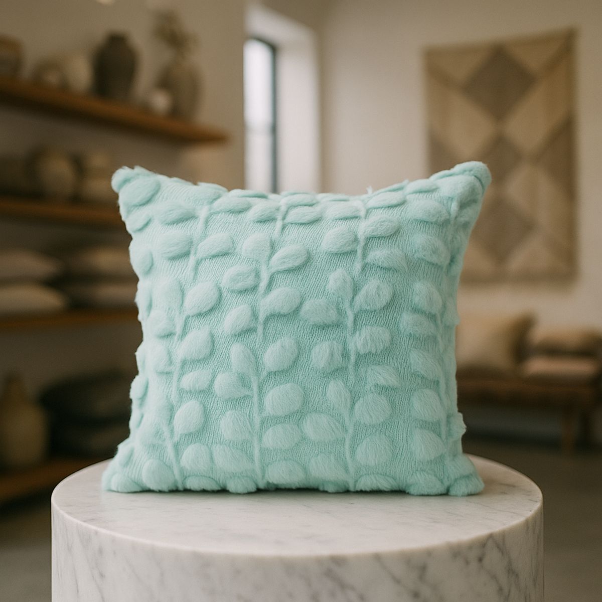 ARMONIA - Funda cojín esponjosa turquesa floral 45x45 dormitorio 674