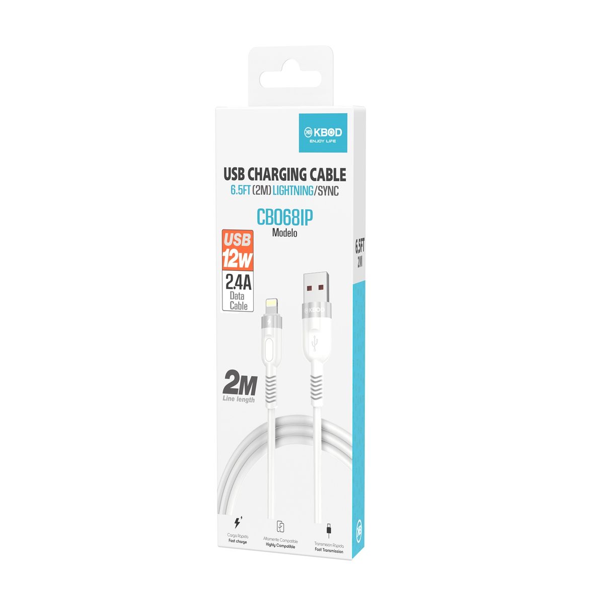 KBOD - Cable Para Carga y Datos Usb Para IP Kbod Cbo68 2 Metros 12W Blanco