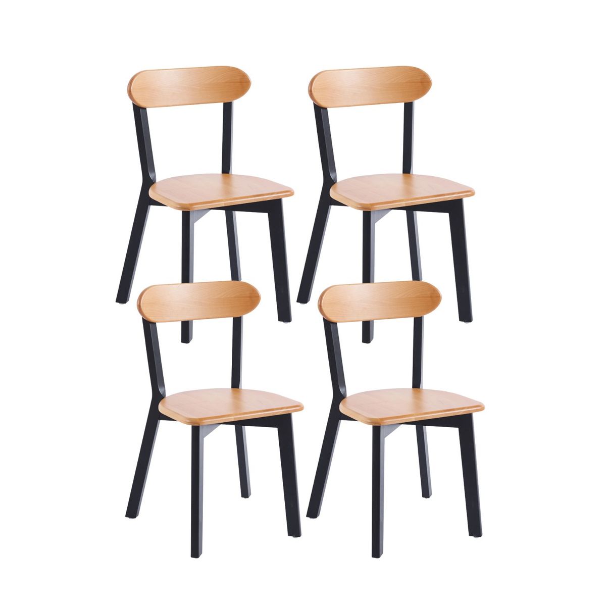 HABITA2 CHILE - Pack 4 Silla Fresno de Madera  - Natural y Negro