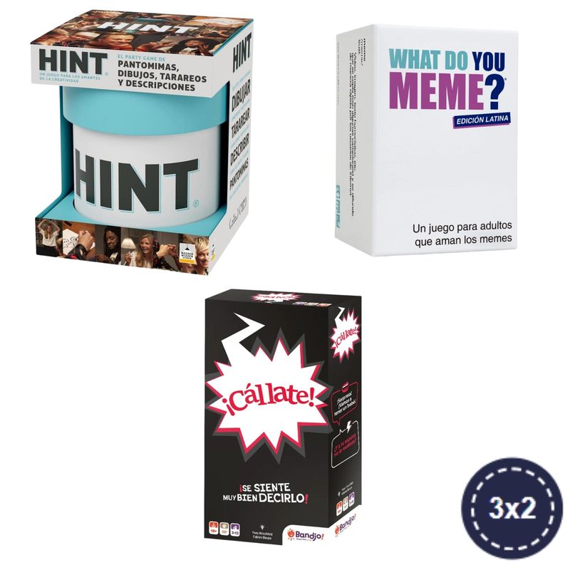 ASMODEE - Pack - Cállate + Hint + What Do You Meme Latino