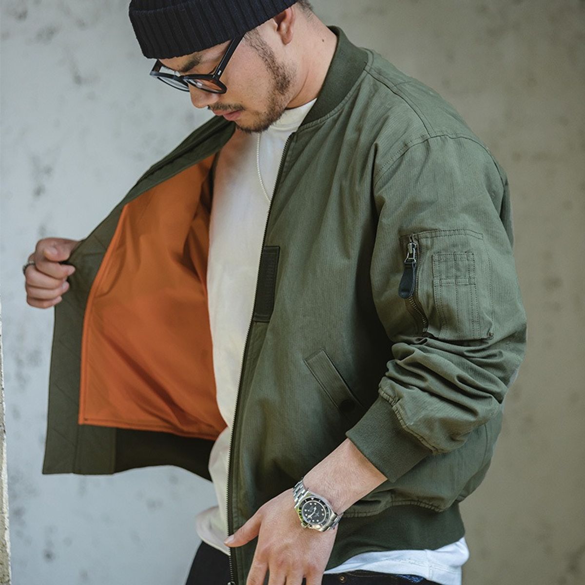 GIOIO - Chaqueta Bomber Hombre Estilo Aviador Verde Militar Vintage Colegial​
