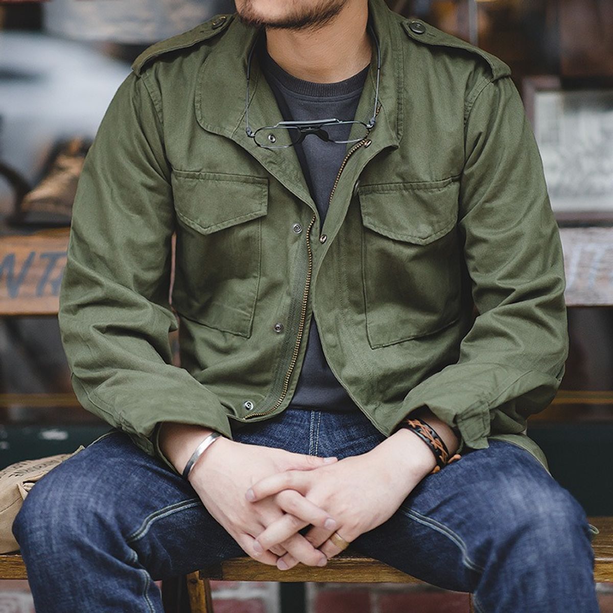 GIOIO - Chaqueta Campo Hombre Vintage Militar Multibolsillos Estilo Madsen​