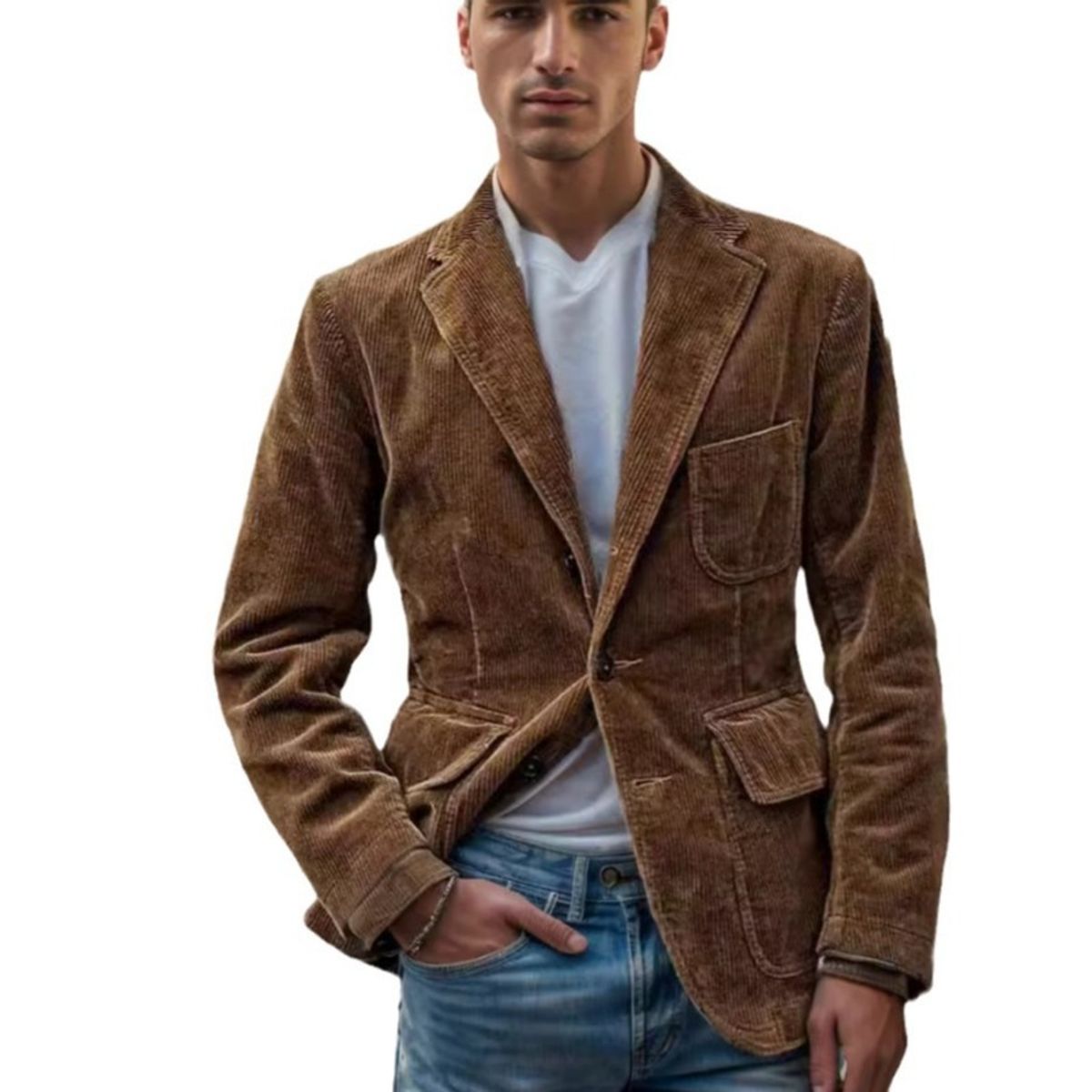 GIOIO - Chaqueta Vestir Hombre Pana Un Botón Casual Elegante Ajustado​