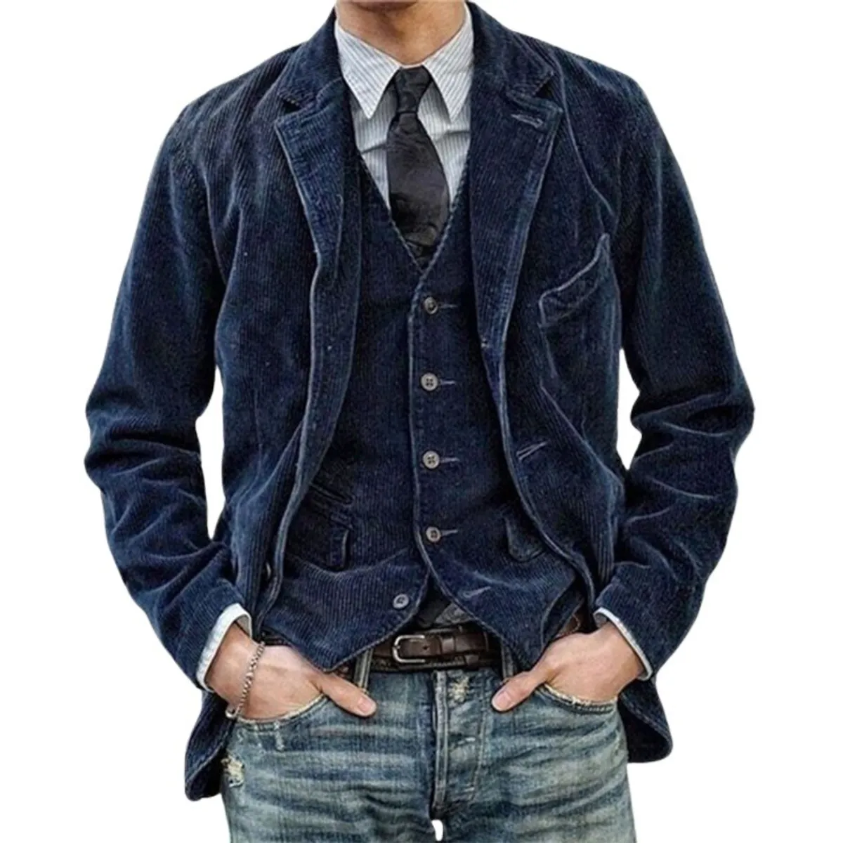 GIOIO - Chaqueta Vestir Hombre Pana Un Botón Casual Elegante Ajustado​