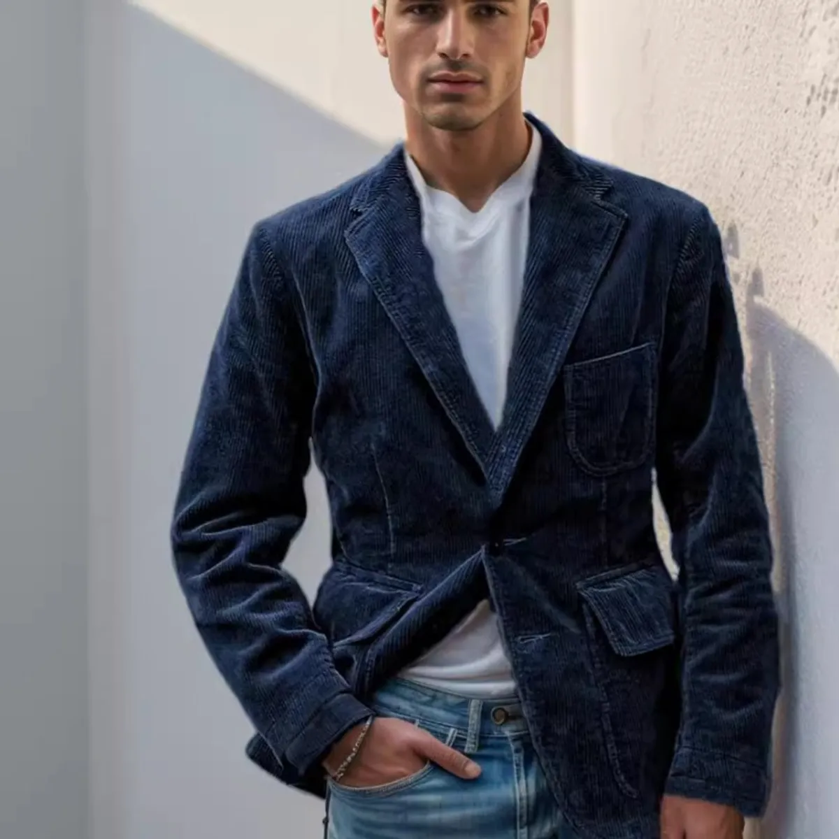 GIOIO - Chaqueta Vestir Hombre Pana Un Botón Casual Elegante Ajustado​