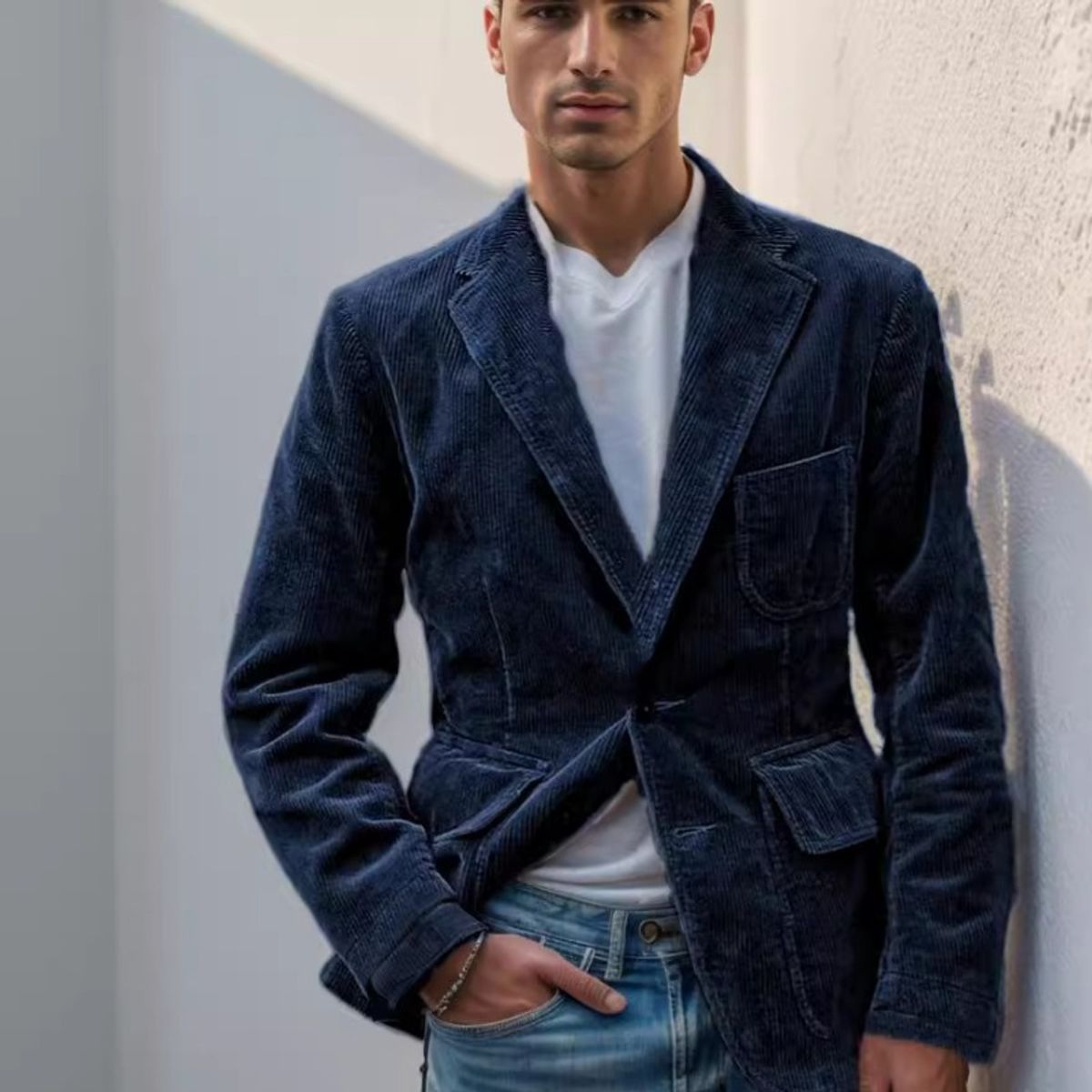 GIOIO - Chaqueta Vestir Hombre Pana Un Botón Casual Elegante Ajustado​