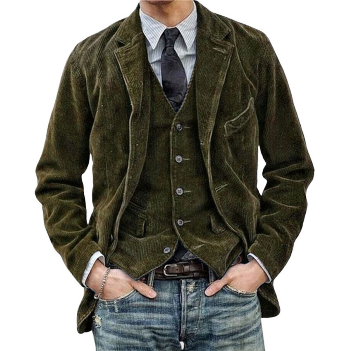 GIOIO - Chaqueta Vestir Hombre Pana Un Botón Casual Elegante Ajustado​