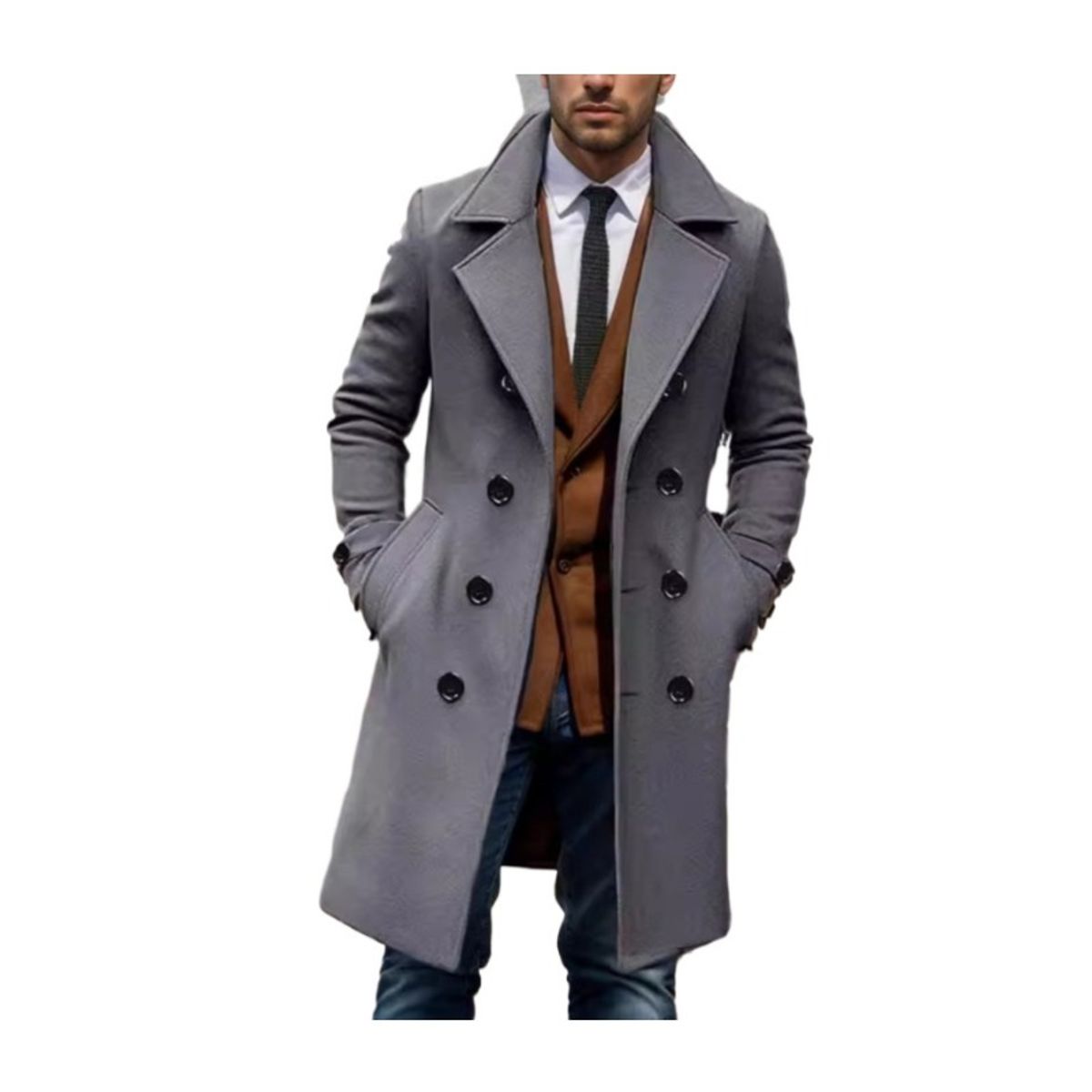 GIOIO - Abrigo Hombre Lana Gruesa Mediano Doble Botón Corte Preciso Elegante​