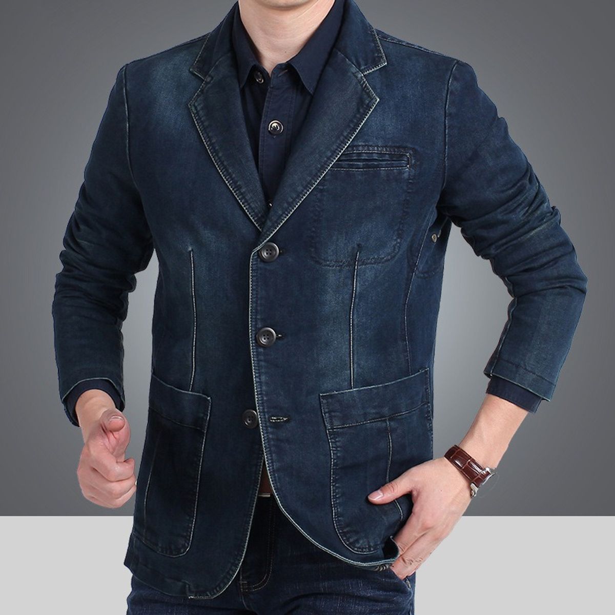 GIOIO - Chaqueta Vaquera Hombre Algodón Urbana Corta Entallada Básica​