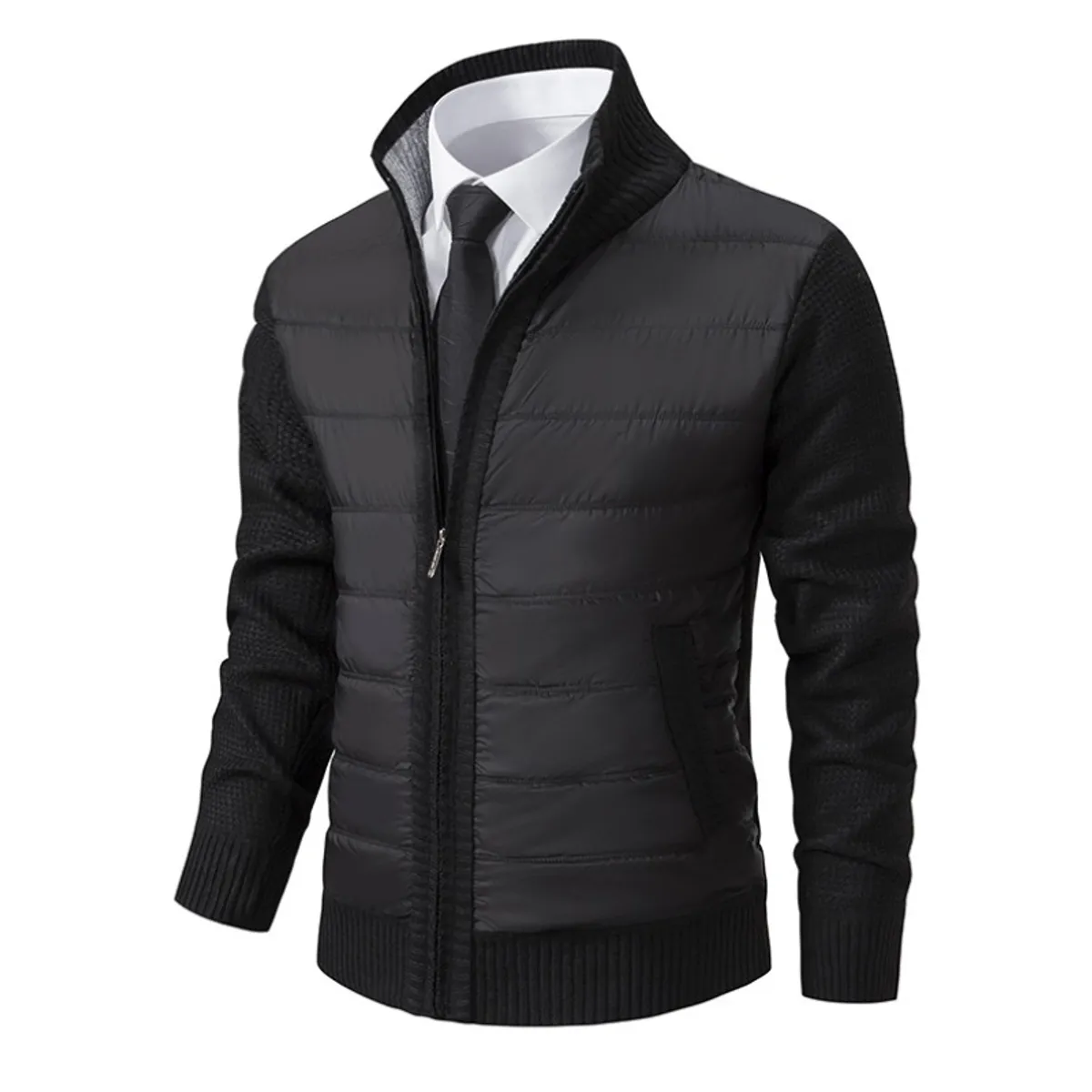 GIOIO - Cárdigan Hombre Tejido Grueso Cuello Alto Forro Polar Urbano Liso​