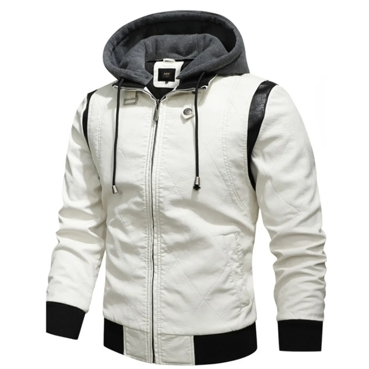 GIOIO - Chaqueta Hombre Sintético Cuello Alto Capucha Punto Corte Asiático