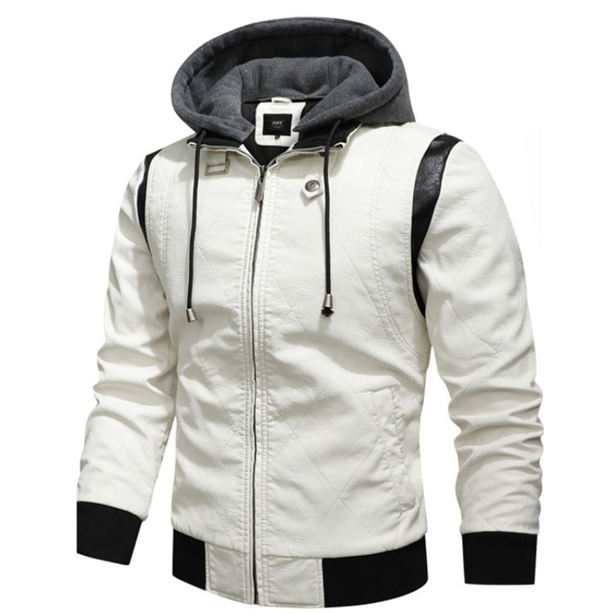 GIOIO - Chaqueta Hombre Sintético Cuello Alto Capucha Punto Corte Asiático