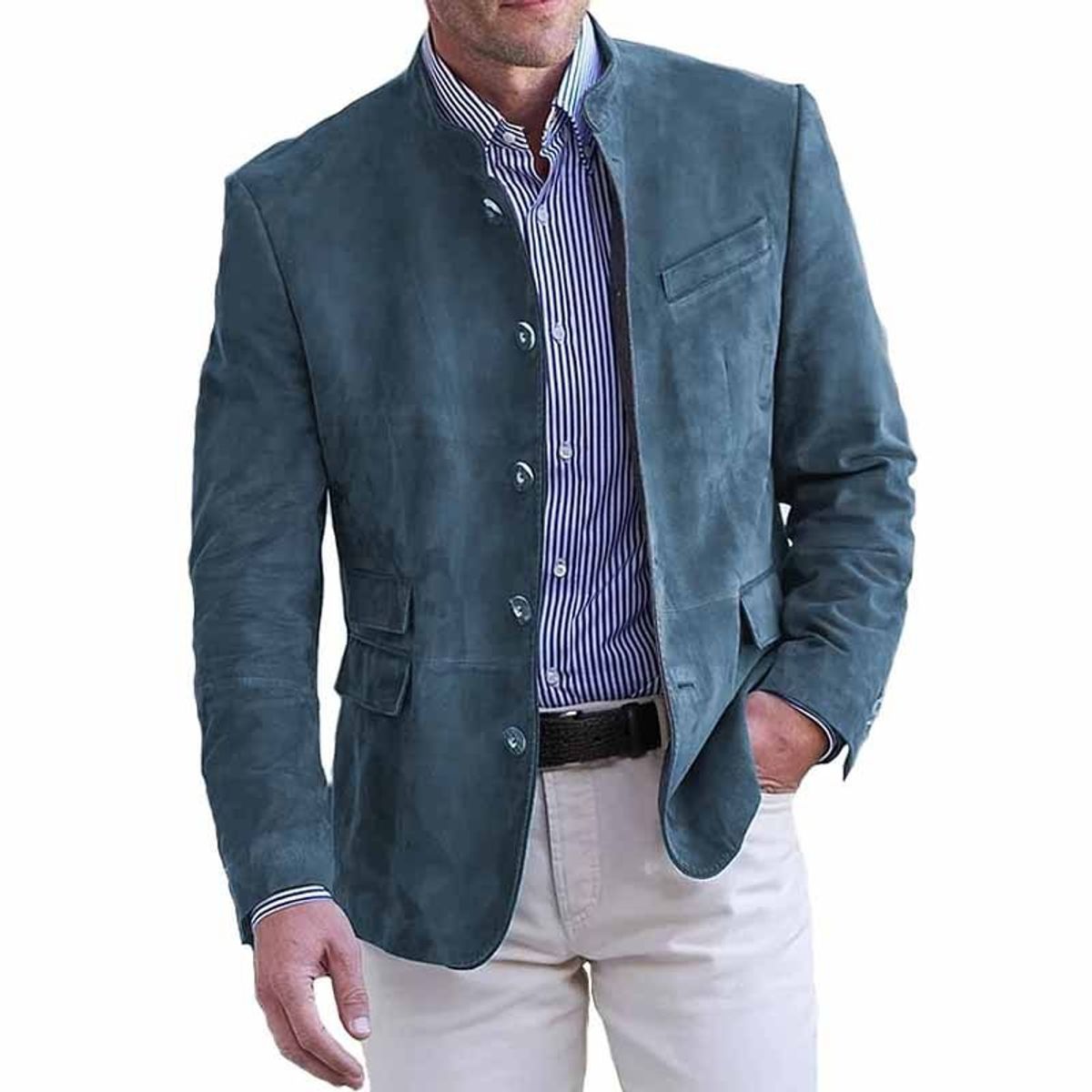 GIOIO - Saco Hombre Urbano Mezcla Lana Largo Medio Diario Elegante​