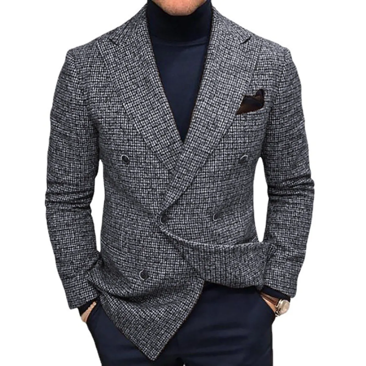 GIOIO - Saco Hombre Urbano Elegante Mezcla Lana Corte Clásico Diario​