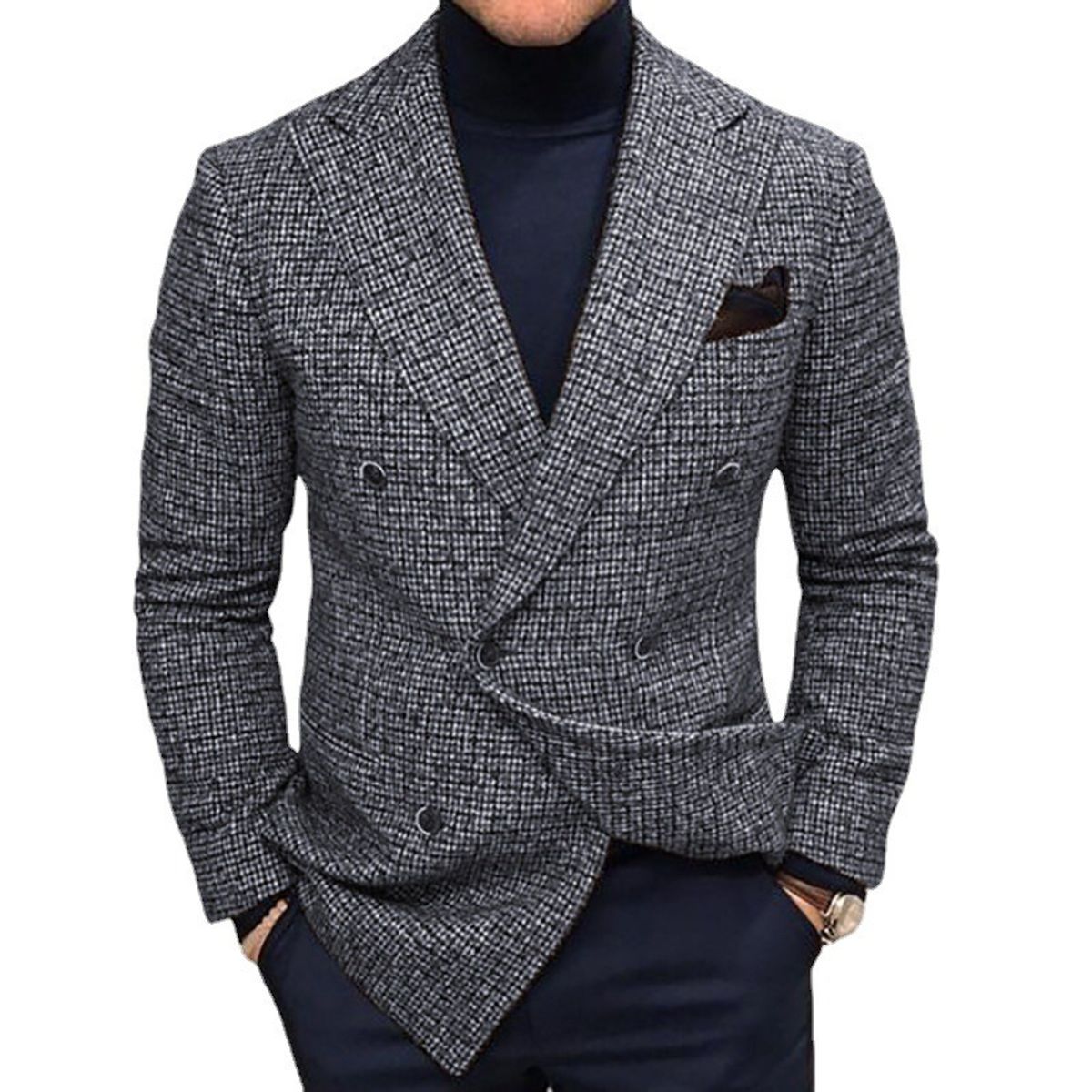GIOIO - Saco Hombre Urbano Elegante Mezcla Lana Corte Clásico Diario​