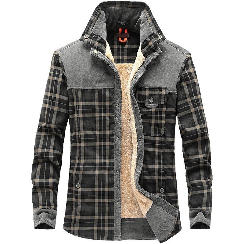 GIOIO - Camisa Abrigo Hombre Algodón Térmico Cuadros Urbano Elegante Grueso